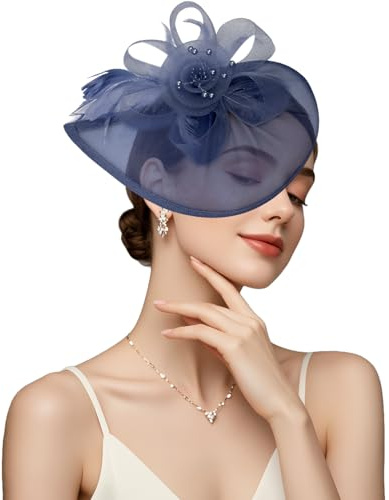 VLYX Cappello Fascinator - Accessorio per Tea Party e Cocktail, Cappello Vintage Classico per Ragazze e Donne (Blu Navy)