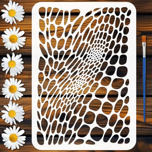 FINGERINSPIRE Plantilla con textura de piel de serpiente con 1 pincel, 21 x 29,7 cm, plantilla para pintura con impresión de reptiles, modelo de tema floral para pintar sobre muebles de pared de