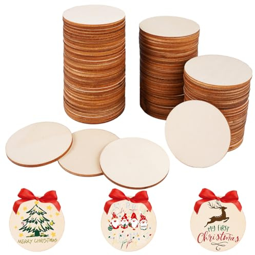 100 Piezas 5 cm Discos de Madera Sin Acabado, Círculo de Madera Natural