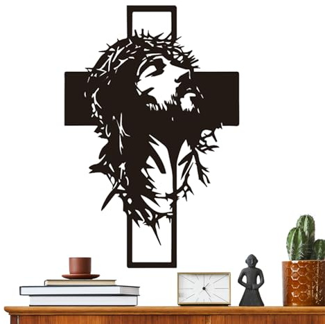 Arte De Pared De Metal De Jesús En La Cruz, Colgante De Pared De Madera Con Cruz De Jesús, Colgante De Paredes Religiosas Negras, Escultura Vertical Para Colgar En Interiores Para El Hogar, Oficina