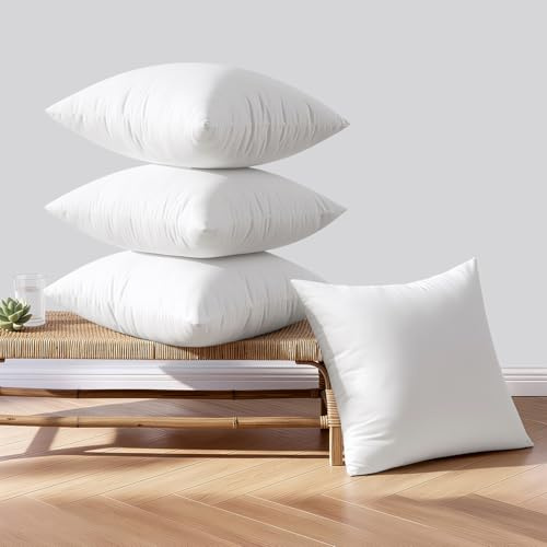Woaboy Cojín para Exterior Impermeable 45x45 cm Relleno para Cojín Cojín para Sofá Juego de 4 Cojín para Cabeza Cojín de Plumas Cojín Decorativo Relleno para Cojín para Jardín, Sofá, Salón, Dormitorio