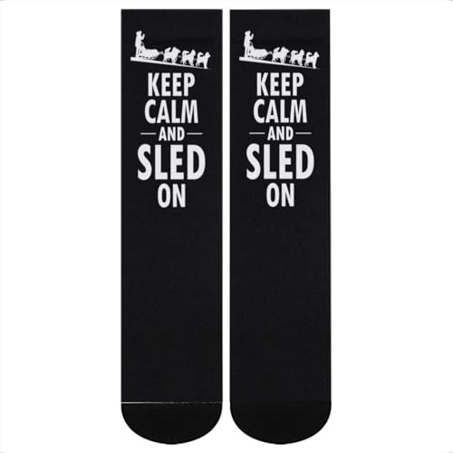 Sled Dog Racing Socks - Keep Calm and Sled On Crew Socks for Mushers, Husky Lovers, and Winter Athletes