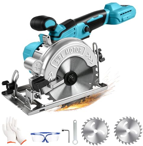 Sega circolare a batteria da 125 mm per batteria Makita da 18 V (senza batteria), motore senza spazzole 0-6500 giri/min, angolo di taglio 0-45°, profondità di taglio 41 mm (90°) 21 mm (45°), per legno