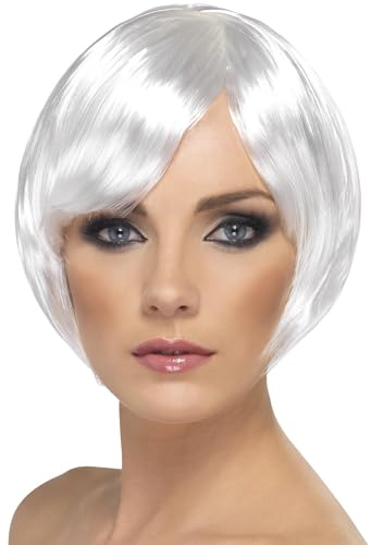 Smiffys Babe Wig, White Short Bob with Fringe, Ladies Glamour Wigs Fancy Dress, Adult Dress Up Wigs
