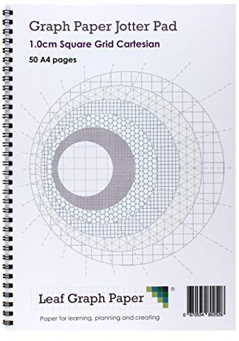 A4 1.0 cm carré Papier millimétré bloc-notes, Cartésien, 50 pages, tableau soutenu