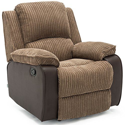 More4Homes POSTANA HIGH BACK JUMBO CORD FABRIC RECLINER 3 + 2 + 1 SOFA ARMCHAIR SET SUITE (Brown, 1 Seater)