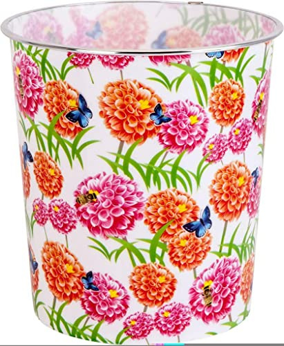 Home Plus 7.7 Litre Quality Floral Design Lightweight Waste Paper Basket Bin (Modern Jazzy Red, Purple & Gold)