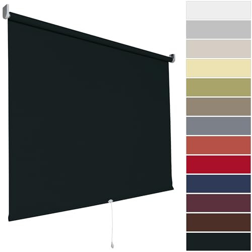 Springrollo Rollo Fenster | Stoff Blickdicht lichtdurchlässig | 13 Farben | Breite 62-202 cm Höhe bis 180 cm | Mittelzugrollo Schnapprollo anschraubbar (Größe 62 x 180 cm, Farbe Schwarz)