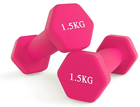Neopren-Hanteln für Zuhause, Fitnessstudio, Fitness, 2 Stück – 1.5 kg (Rosenrot)