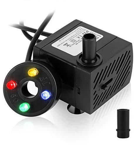 Forever Speed 5W Mini Aquarium Wasserpumpe Teichpumpe Tauchpumpen für Aquarium Teich mit 4 Bunten LED Licht, Regelbare Minipumpe Garten Tauchpumpen für Brunnen,Steingarten,Max Förderhöhe 0.85m,350L/H