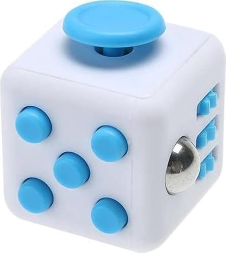 Hochwertiges Fidget Cube / FriemelKubus | Anti Stress Toy | Fidget Toy (Weiß-Blau)