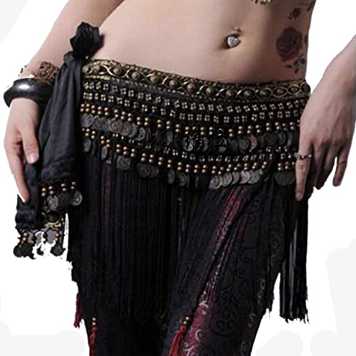 LITOSM Ceinture Danse Femmes Belly Dance Ceinture Tassel Hip Écharpe Tribal Coiffe Coin Danse Costume Costume Frangé Taille Chaîne Bellydance Accessoires Foulard Danse du Ventre