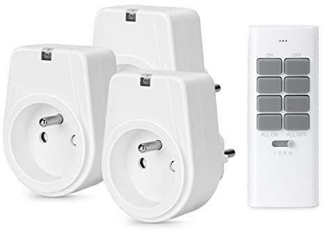 3680W 16A TOUCHXEL Prise Électrique Sans Fil Avec Télécommande - 3 Prises Programmable (12 Canaux), Marche/Arrêt Global, Portée 40m, Fiche Française Type E, Certifiée CE, Blanc