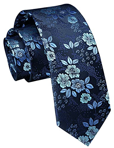 Enlision Mens Tie Slim Ties for Men Classic Blue Floral Silk Neckties for Formal Wedding Business Party 6cm
