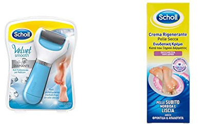 Scholl Velvet Smooth, Roll Professionale per Pedicure con Cristalli di Diamante, Lima Elettrica per Pelle Secca e Talloni Screpolati + Scholl Crema Rigenerante Pelle Secca, 60ml