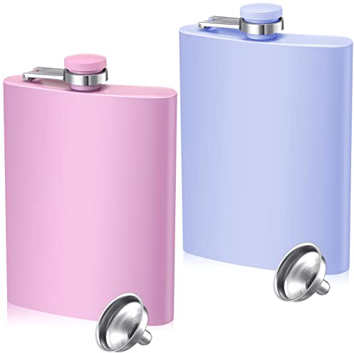 Meanplan 2 Pack 8 oz Flasks for Women Hip Flask for Liquor Matte Flask with Funnel Leakproof Stainless Steel Whiskey Pocket for Alcohol Drink Wine Christmas Valentine Wedding Gift(Pink, Purple)