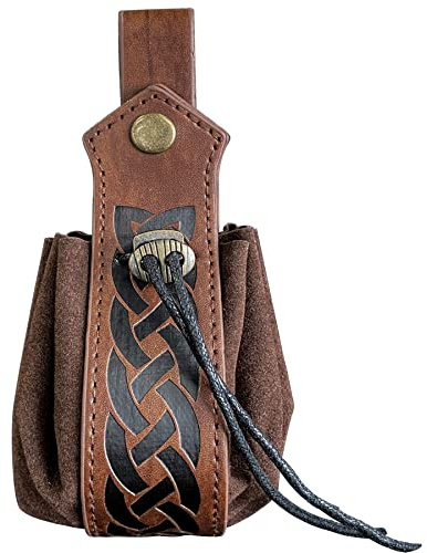 Medieval Bolsa de Cuero de imitación,Vikingo Bolsa de cordón,Vintage Renacimiento Monedero,Dados Bolsa para Larp Halloween REN Faire (Marrón)