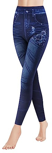 GOVIA Termoleggings dam jeansoptik byxor med foder hög midja jeggings fodrade 4109 VA, 1-pack modul G, S/M