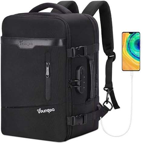 YOUNGOA Handbagage Kabinväska 40x20x25 cm för Ryanair Undersits Handbagage 20L Hyttstorlek YG063 (Svart)