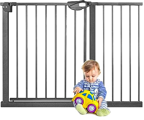 YARDIN Griglia di protezione per porta, senza foratura, 105-115 cm, per cani, per bambini, per porte e scale, chiusura automatica, apertura con una sola mano, fermo a 90°, colore: nero