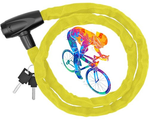 Fahrradschloss Kette 120 cm,Hohe Sicherheitsstufe Kettenschloss Kommt Mit Leichtem Diebstahlsicher Bremsbelagschloss für Draussen Sperren Roller, Motorrad, Rasenmäher, etc. (Yellow 4mm)
