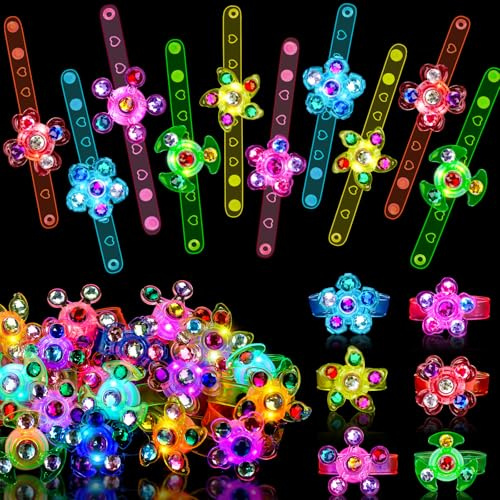 Lypsochaat 24Pcs Light Up Spinner Bracelets Bulk Toy, LED Bracelets Party Favors for Kids 4-8 8-12, Party Goodie Bag Fillers Treat Stuffers Classroom Prizes Christmas Return Gifts for Boys Girls