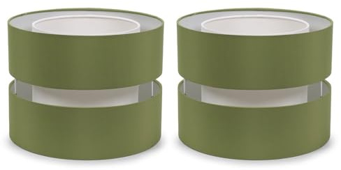 ValueLights | Pair of Small Easy Fit Ceiling Light Shades 2 Tier Pendant Drum Lampshade- Olive Green LED Bulbs Included | Shades & Home Improvements Essential | 26cm Shade Width