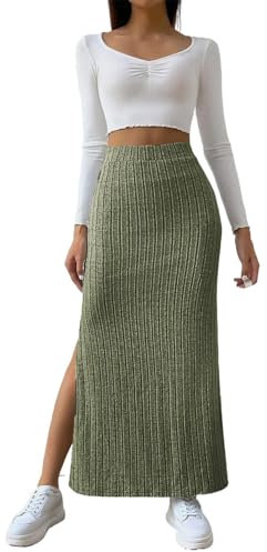 Falda de punto para mujer, larga con ranura, faldas largas para mujer, elegante, tallas grandes, elegante, de cintura alta, falda de fiesta, falda larga lápiz, vintage, falda casual, rockabilly de