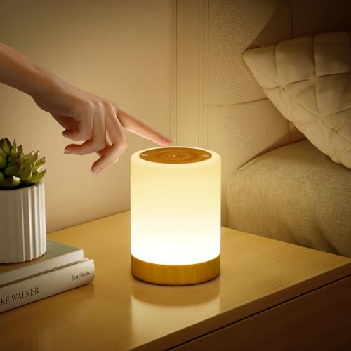 Nachttischlampe Touch Dimmbar, 4 Modi & 256 RGB Farbwechsel Warmes LED Nachtlicht Kinder, USB Aufladbar Stilllicht Touch Lampe mit Timing Funktion, Tischlampe Kabellos für Schlafzimmer Wohnzimmer