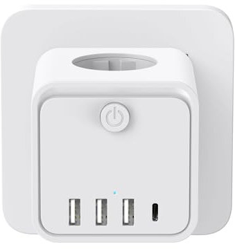 Cubo Enchufe USB 7 en 1,Ladron Enchufes Plano Múltiple con 3 Tomas Regleta Cubo,3 USB A 1 USB C, Enchufe Multiple Pared con Interruptor, Enchufe para Oficina, Cocina y Habitación