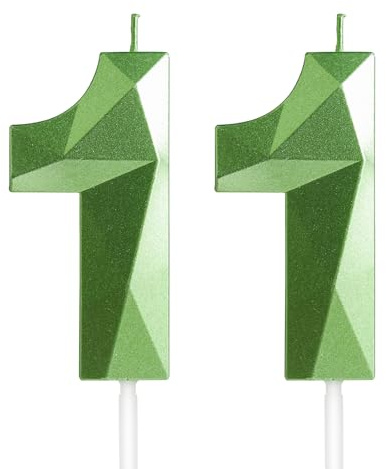 Yiran 11th Birthday Candles, Green Number 11 Candle for Cake, Happy Birthday Candles, Green Cake Topper Decorations for Birthday Party Baby Shower Wedding Anniversary