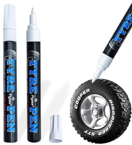 MOLZINY 2 PCS Pennarello universale impermeabile Pennarello Indelebile Bianco Pennarelli Per Pneumatici Per Auto Resistenti Ai Lavaggi Waterproof Pennarello Bianco Punta per Pietra Tela Pneumatici