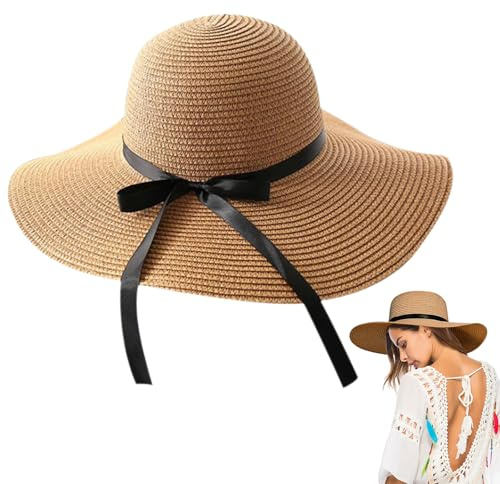 UILYNIU Style Bohème Plage Chapeau Été en Paille de Soleil pour Femme (FR/ES Alpha/Lettres, Taille Unique, Kaki)
