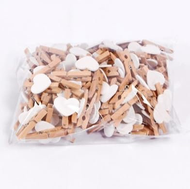 100 pinzas de la ropa con forma de corazón, pinzas de madera en forma de corazón, pequeñas, 3,5 cm, minipinzas para fotos con 5 metros de cuerda de yute para fotos, manualidades, clips, decoración