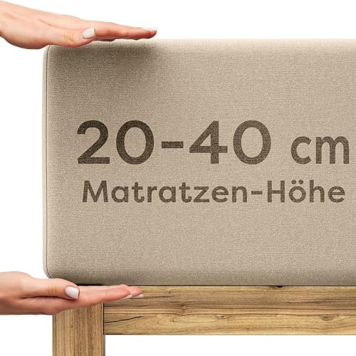 Wolkenfeld Spannbettlaken 180x200cm – 200x220cm – Premium Jersey Baumwolle mit 5% Lycra – Faltenfreies Bettlaken für hohe Matratzen bis 40 cm – Atmungsaktiv & Oeko-TEX Zertifiziert – Beige