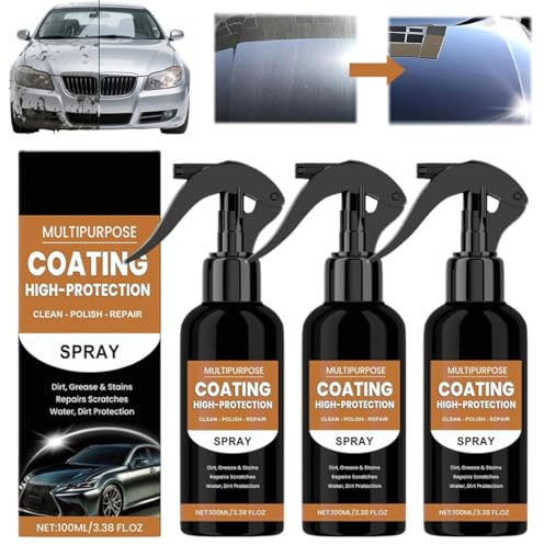 High Protection 3 En 1 Voiture - Spray Anti Rayure pour Voiture & Ceramic Coating Spray | Agent de Revêtement à Effet Rapide & Nano Spray en Céramique pour Brillance Miroir et Protection(Lot de 3)