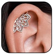 Gold Silver Cartilage Helix Earring for Women Geometric Mandala Lotus Flower Hidden Helix Piercing Earrings Hypoallergenic Cartilage Piercing Earring Jewelry for Women (Silver Flower)