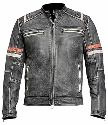 AAOutfitz herr vintage café racer motorcykel sliten cyklist läderjacka
