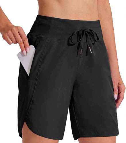 Aseniza Short Running Femme Séchage Rapide Taille Élastique Confortable Short de Course pour Jogging FitnessTennis et Été Noir L