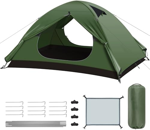 Forceatt Tienda De Campaña 2 Personas, Impermeable Ultraligera Poco Volumen, Tienda Cúpula Portátil Montaje Rápido para Trekking, Camping, Excursionismo y Aire Libre