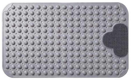 50 x 80 cm Alfombrilla de Ducha Antideslizante Gris, Alfombrilla Ducha Antideslizante PVC, Zona de Masaje para los Pies, Antideslizante con Ventosas y Orificios de Drenaje, para Spas