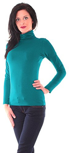 Easy Young Fashion - Damen Thermo Mikrofaser Langarm Rollkragen Shirt - Rolli Unterziehshirt Skinny Fit 3253 - Petrol M