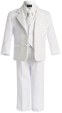 OLIVIA KOO Boy's Black Classic 2 Button Suit With Cloth Cover Buttons,White,14