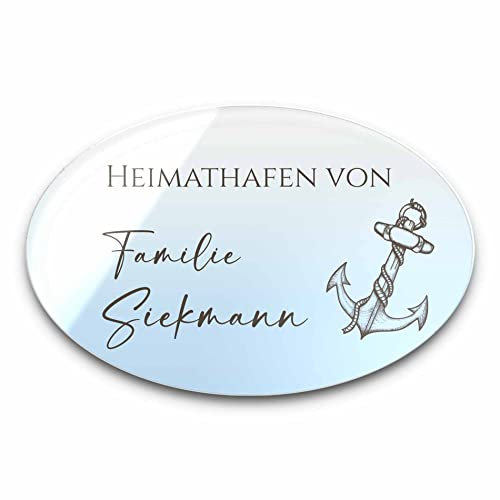 Edles Türschild mit Namen für die Haustür | Namensschild Briefkasten-Schild selbstklebend oder mit Bohrlöcher Klingelschild mit kratzfestem UV Druck | Größe ab 10x6,5 oval cm bunte Türschilder