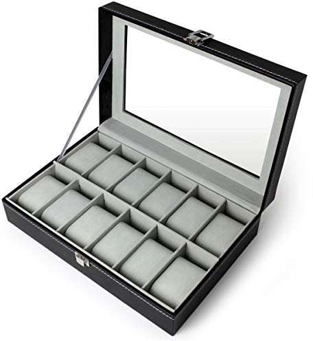 igadgitz Home U7089 - Scatola Porta Orologi Custodia Watch Box - Nero - 12 Orologi
