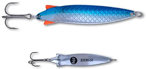 Zebco Premium Trophy Z-Spoony Blinker Fishing Lure Snake Bait with Treble Fishing Hooks Predatory Fish Spoons Fishing Accessories, Silver/Blue, 10g