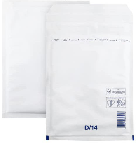 Netuno 100 Stück Luftpolster Versandtasche Weiß D/14 (200x 275 mm) Weiß Luftpolstertasche Luftpolsterumschlag Polsterumschlag Briefumschlag gepolstert Recycling reißfest Versandtasche mit Luftfolie