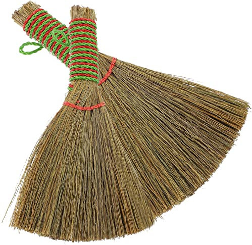 SHERCHPRY Lot de 2 balais en paille de riz - Brosse à main - Petit balai naturel - Pour l'intérieur et l'extérieur - Nettoyage des sols