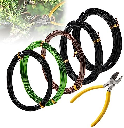 Bonsai Fil Aluminium 25m de Long avec Pince Coupante 1mm/1.5mm/2mm Fil Ligature Bonsai Anodisé Fils d'entraînement pour Arbre avec Bonsaï pour Jardinage DIY Travail Manuel