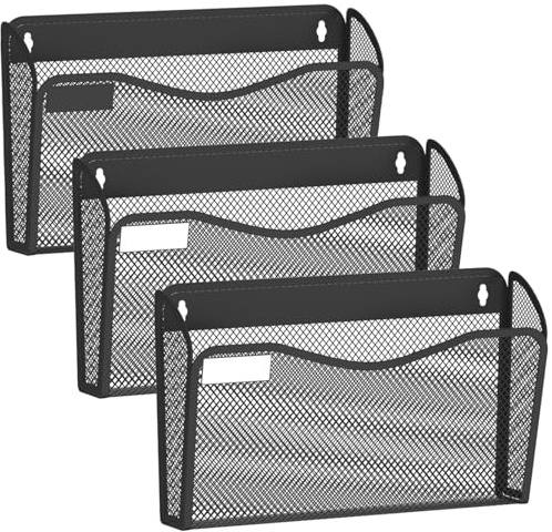 BOHDK Magazine File Holder, A4 Wall Mounted Document Holder, Durable Home Office Organisation and Storage, 3 Single Pockets Document Magazine Rack